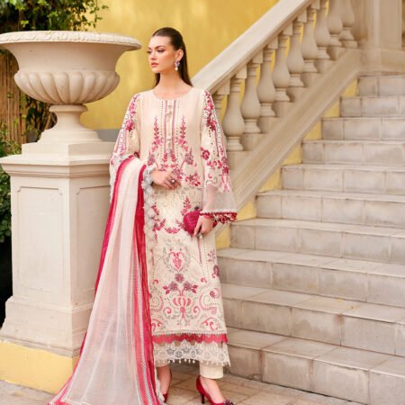 Maria.B Lawn Suit | Unstitched | Stylish | Off White Pink