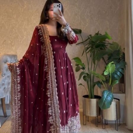 Exclusive Trending Designer Gown with Heavy Sequence Embroidery Work Dupatta