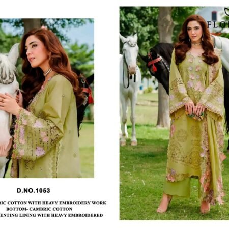 Florent Cambric Cotton With Heavy Embroidery Work With Dupatta & Bottom