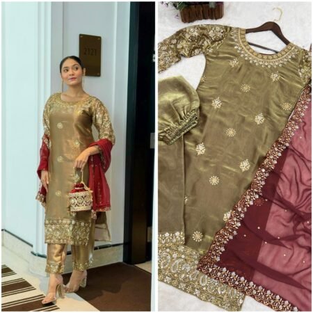 3 PIECE FANCY KURTI WITH BEAUTIFUL BOTTOM AND DUPATTA