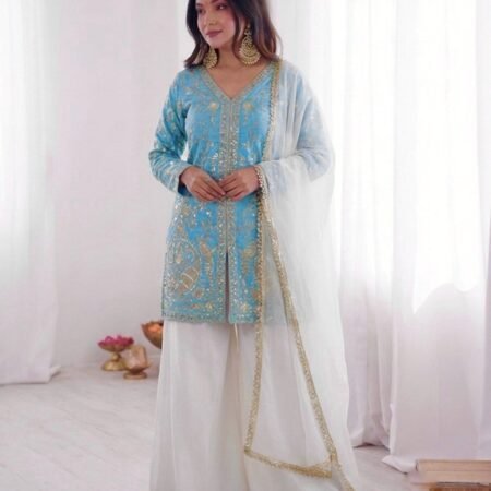 Elegant Fendy Silk Heavy Embroidered Sequence Outfit