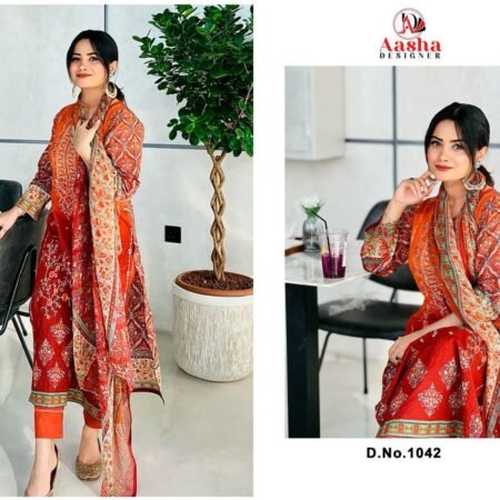 Aasha Designer Pure Cotton Print with heavy Self embroidery Traditional Suit