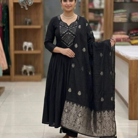 BEAUTIFUL MIRROR HAND WORK ANARKALI KURTI WITH PLAZZO & HAND WORK DUPATTA