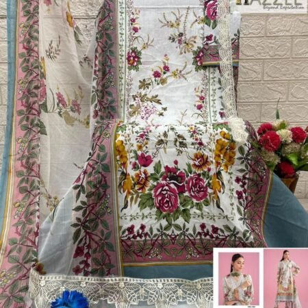 Unstitched Elegant Cotton Print Heavy Embroidered Suit